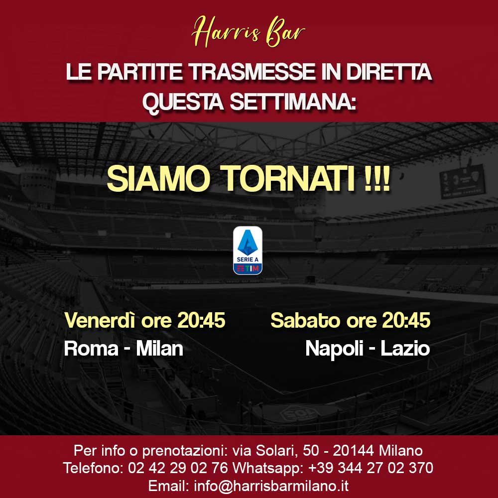 Harris Bar Milano | Pub, Locale, Partite di Calcio Serie A | Calcio in diretta Milano Champions League, Serie A, Giornata 3