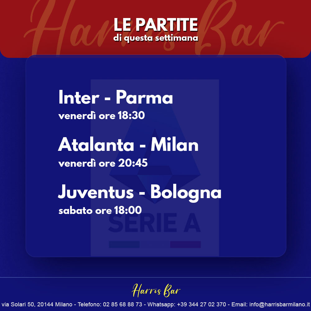 Harris Bar Milano | Pub, Locale, Partite di Calcio Serie A | Calcio in diretta Milano Champions League, Serie A, Giornata 15