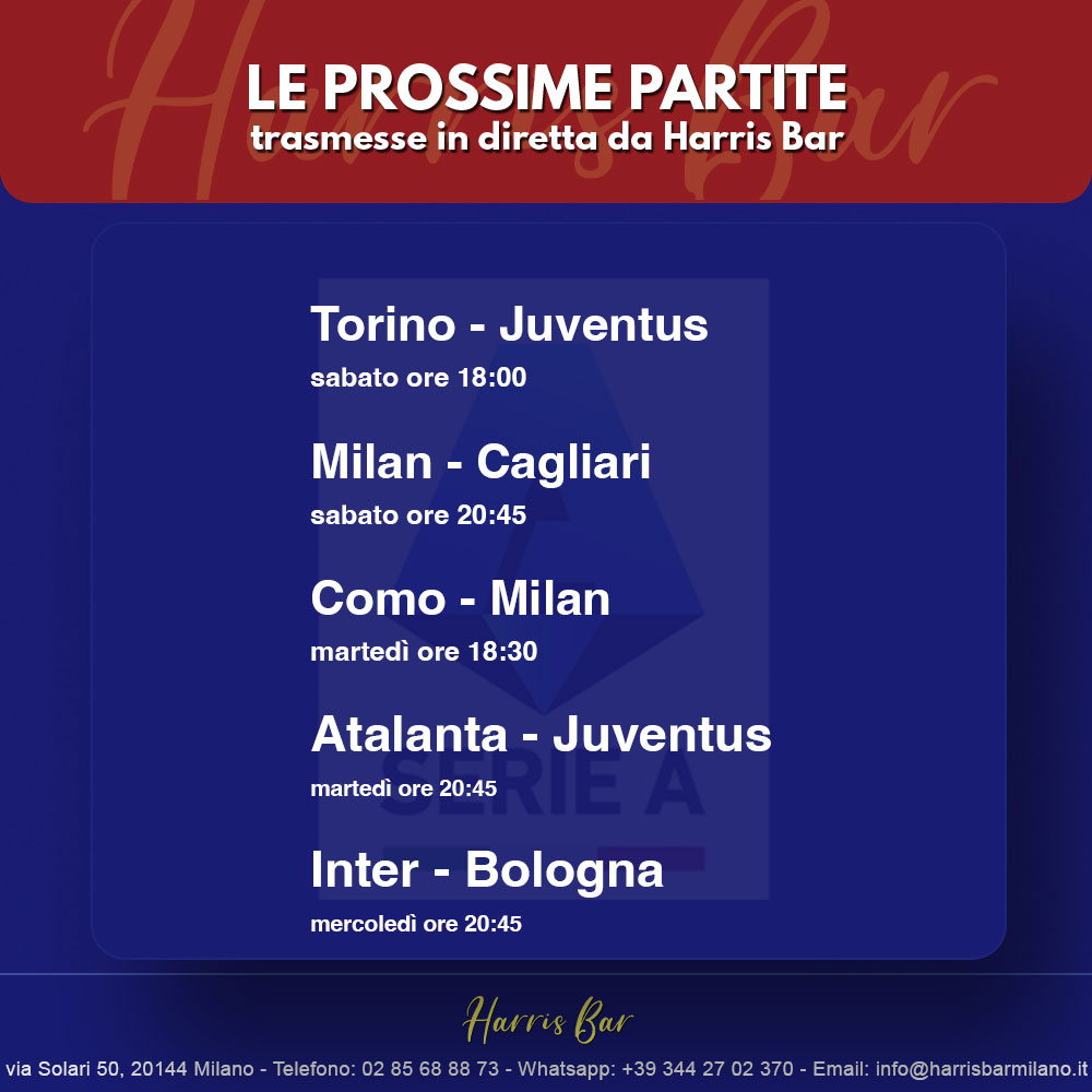 Harris Bar Milano | Pub, Locale, Partite di Calcio Serie A | Calcio in diretta Milano Champions League, Serie A, Giornata 20