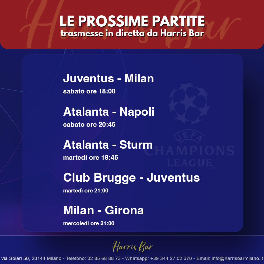 Harris Bar Milano | Pub, Locale, Partite di Calcio Serie A | Calcio in diretta Milano Champions League, Serie A, Giornata 22