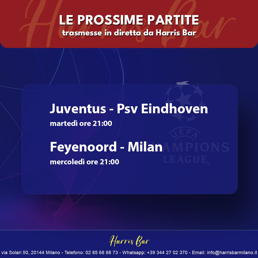 Pub, bar, locale, birreria, paninoteca, piadineria trasmette partite di calcio, Champions League Coppa Campioni a Milano in zona navigli | Immagine spareggi eliminazione diretta
